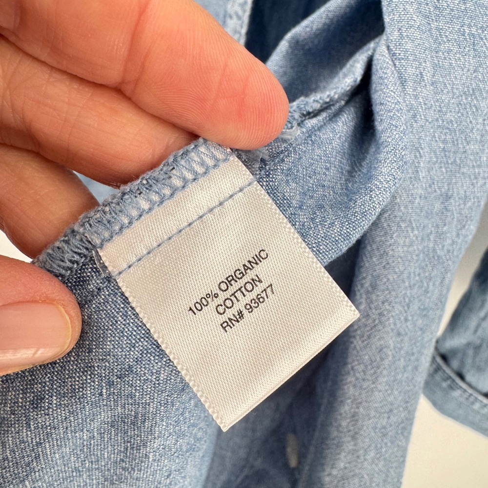 Liz Claiborne Simply Liz Button Down Denim Blue L Organic Cotton Chambray Top - Picture 4 of 7
